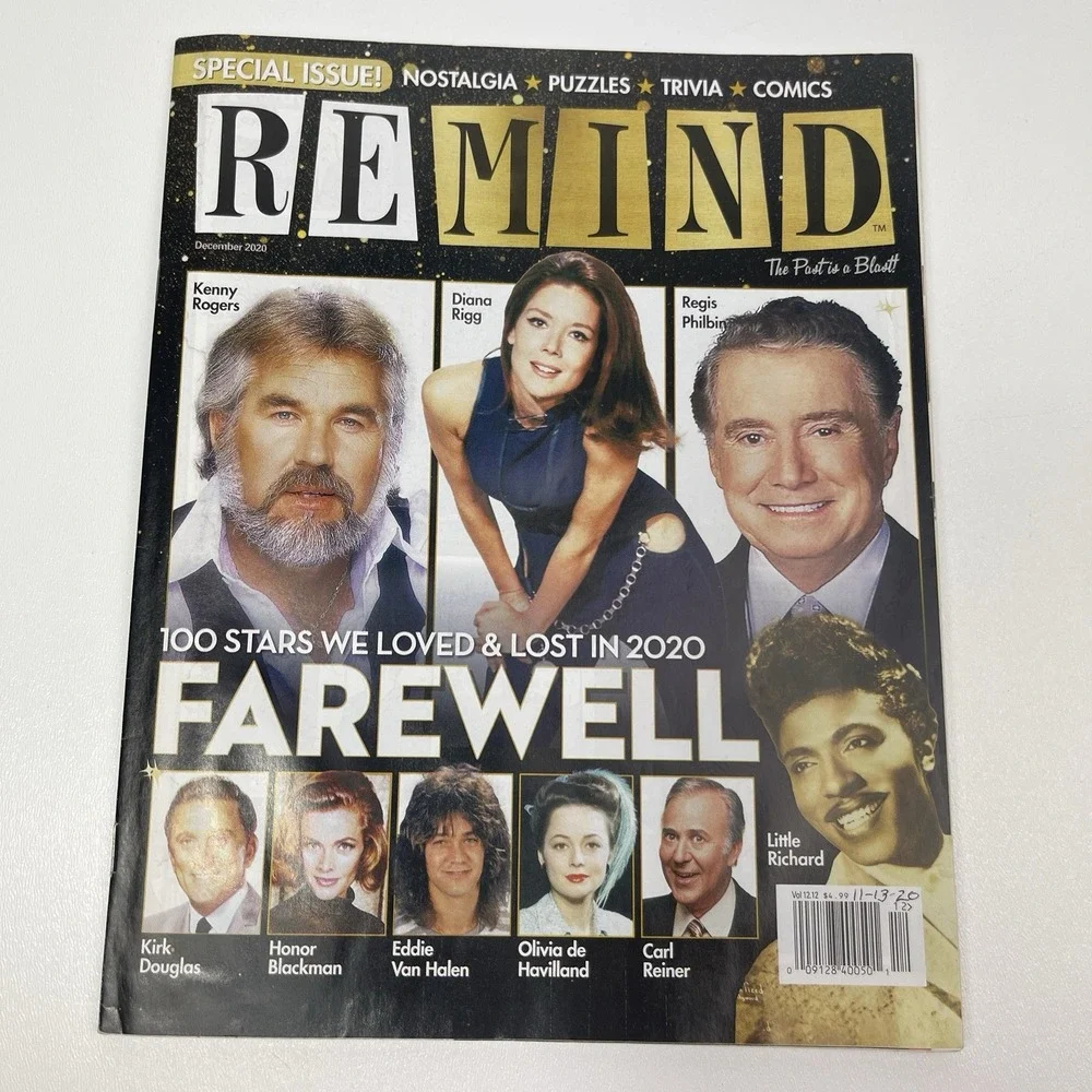 REMIND Magazine December 2020 Farewell To Stars We Lost Diana Rigg Kenny Rogers
